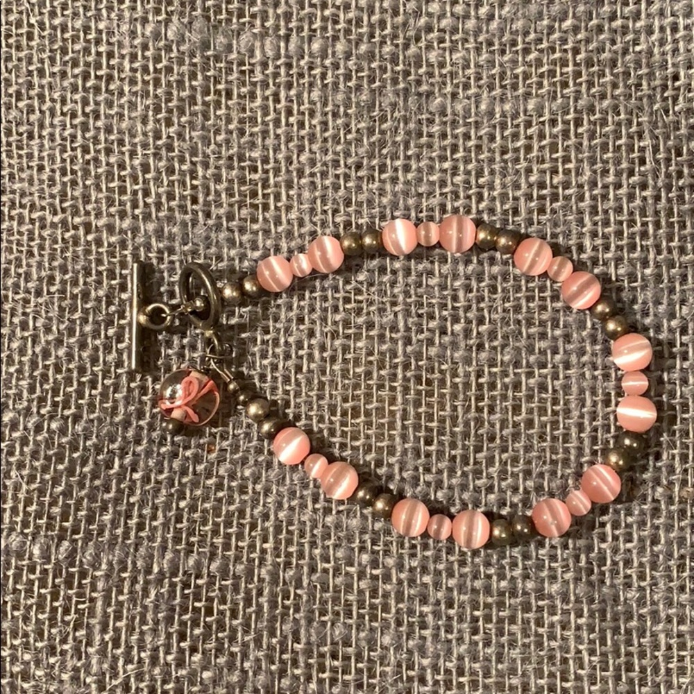 🌙 Breast Cancer Pink Ribbon Beaded Bracelet